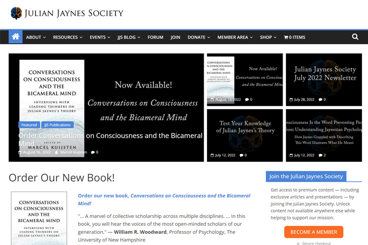 Julian Jaynes Society - Website Screenshot - Mindspace Studio Podcast